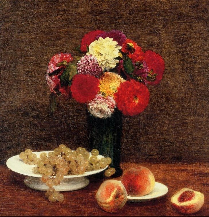 Henri Fantin-Latour Still Life Dahlias in a Green Vase